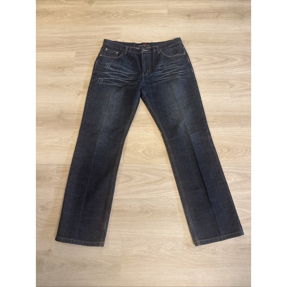 Premium RB Raw Blue Jeans Men's 38x34 Y2K Hip Hop Baggy Embroidered Dark Wash